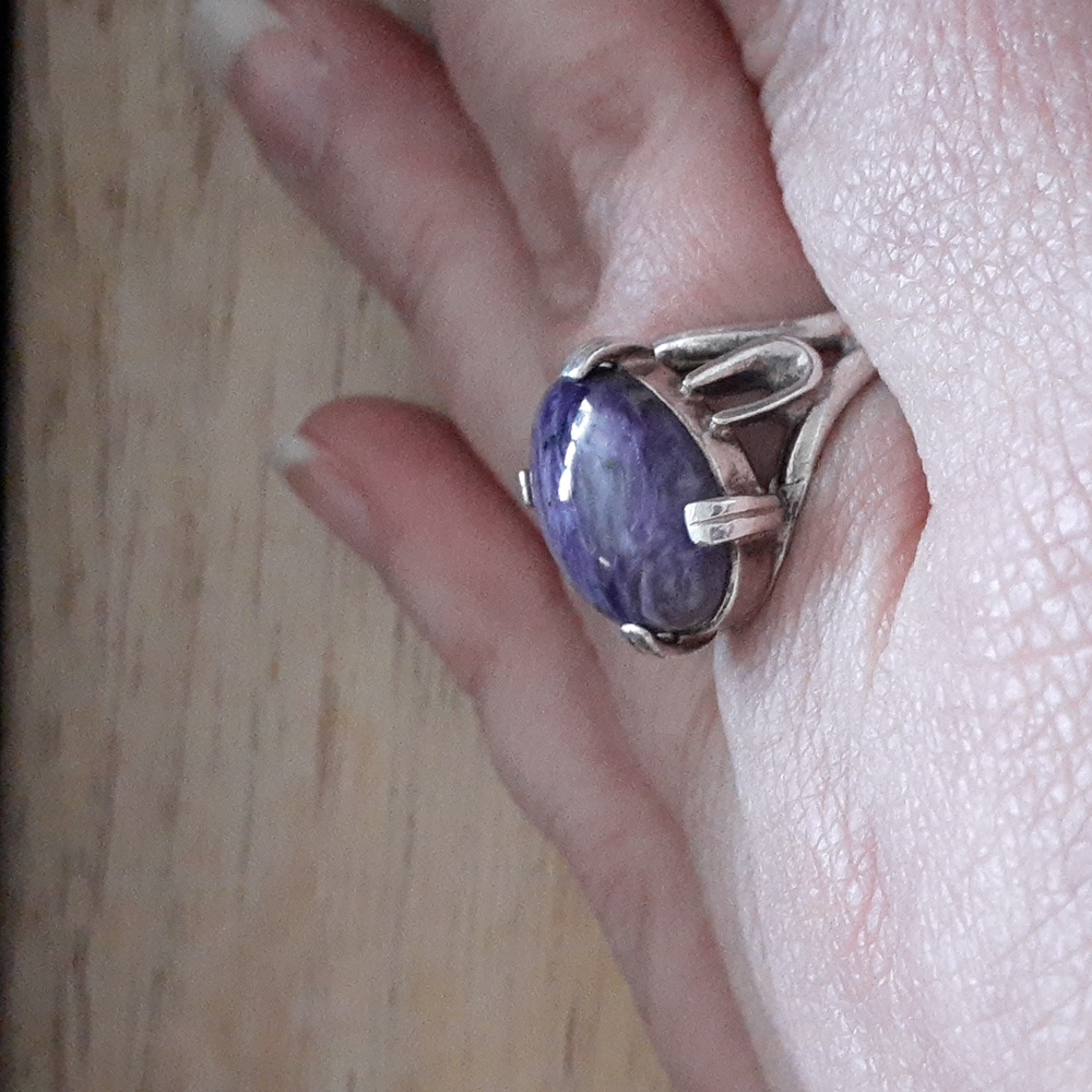 Sterling Silver Charoite Gemstone Ring T100 - Picture 6 of 14